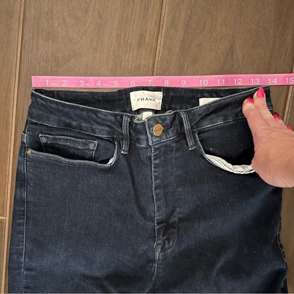 Frame Le One Skinny Leg Keller High Rise Super Stretch Dark Wash Jean 2 - Picture 8 of 13